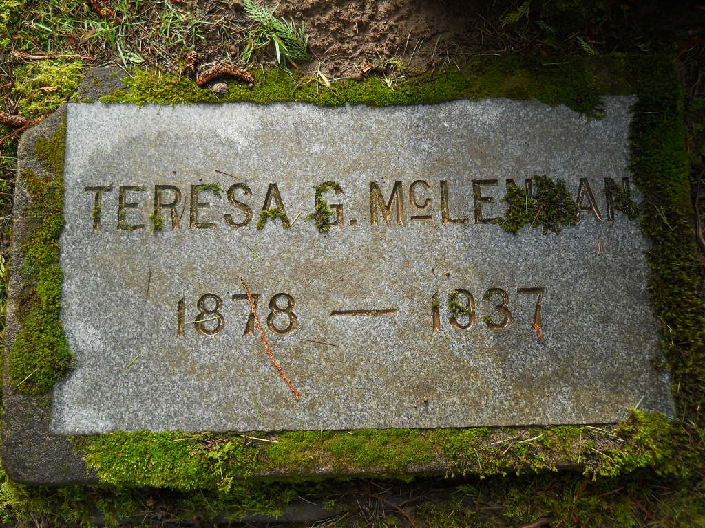 Photo of headstones/Teresa G McLennan 1878-1937 hdstn Portland River View Cem OR